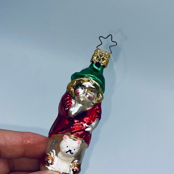 Authentic Star-Topped Inge-Glas German Made Christmas Ornament Little Girl & Cat - Picture 2 of 3